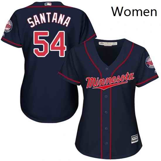 Womens Majestic Minnesota Twins 54 Ervin Santana Replica Navy Blue Alternate Road Cool Base MLB Jersey
